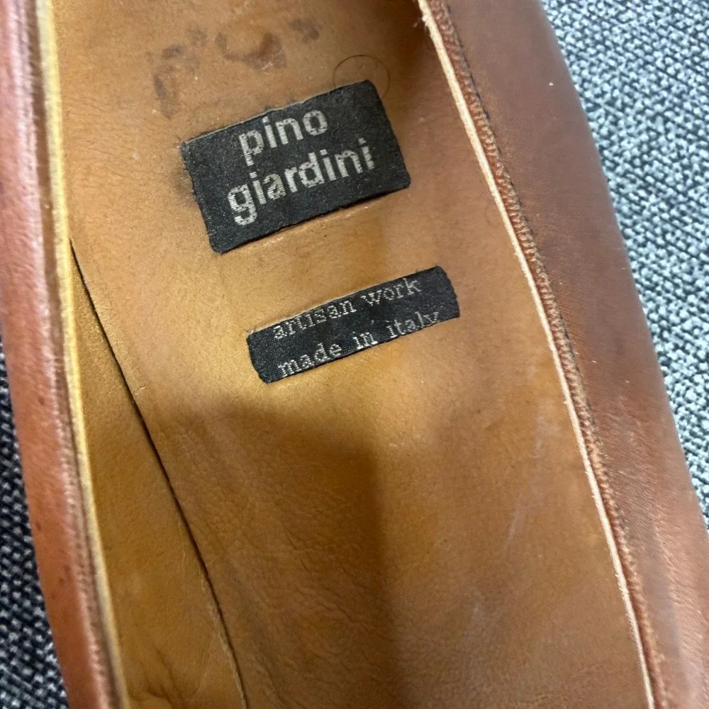 Pino Giardini‎ Penny Loafers Mens 10 Brown Leather Artisan Made Italy Square Toe